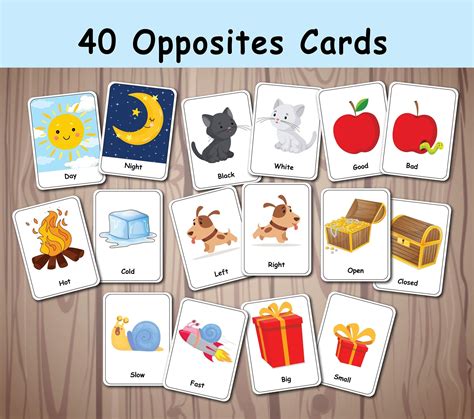 Opposites matching flashcards printable activity pairing cards ...