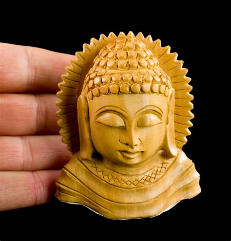 Statue T Te De Bouddha Cm Figurine En Bois Sculpt E La Main Inde