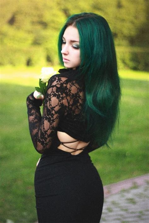 Pin By Jessica Wright On Hair And Beauty Dark Green Hair Green Hair Colors Long Hair Styles