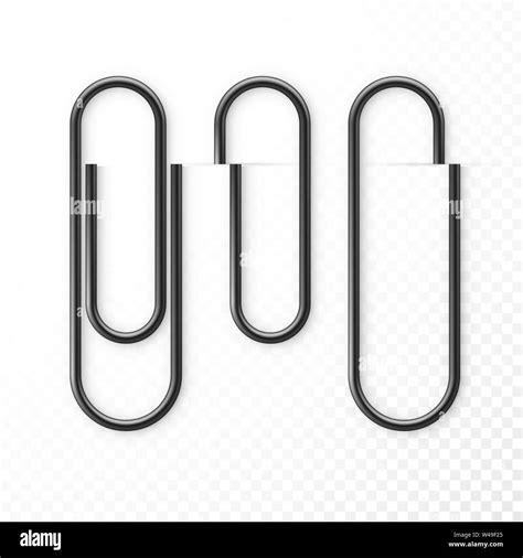 Realistic Black Paper Clip Attachment Set With Shadow Attach File