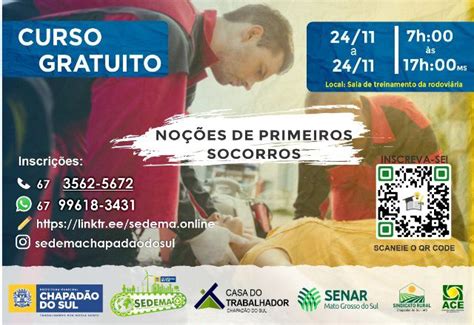 Prefeitura de Chapadão do Sul oferece curso gratuito de primeiros