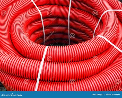 Corrugated Pipe Drainage In The Roll Close Up The Tube Is