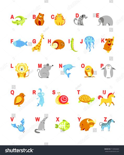 Alphabet Cartoon Animals Letters Child Abc Stock Vector Royalty Free