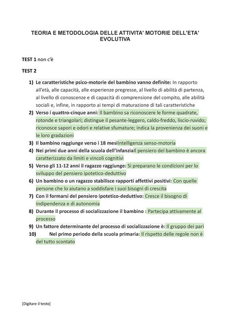 Test Autovalutazione Teoria E Metodologia Delle Attivita Motorie