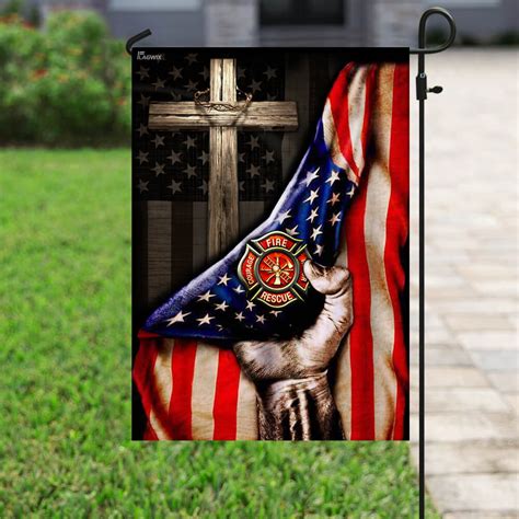 Firefighter Christian Cross American Flag | Garden Flag - RobinPlaceFabrics