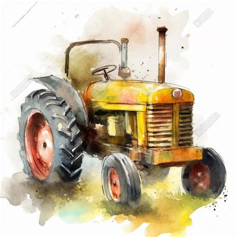 Premium AI Image A Watercolor Painting Of A Yellow Tractor