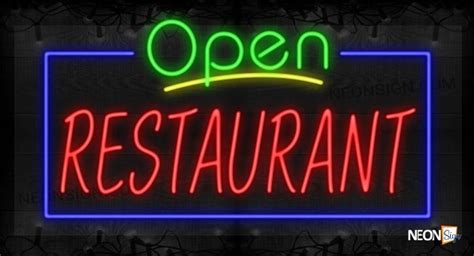 Open Restaurant with Blue Border LED Flex Sign - NeonSign.com