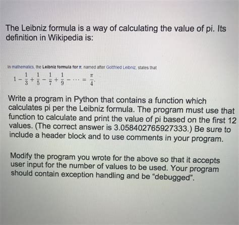 Solved The Leibniz Formula Is A Way Of Calculating The Value Chegg