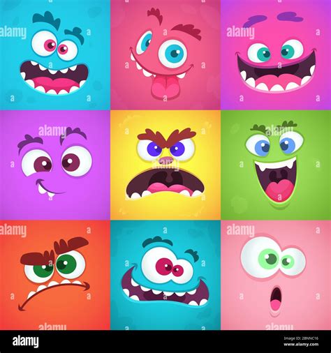 Monsters Emotions Scary Faces Masks With Mouth And Eyes Of Aliens