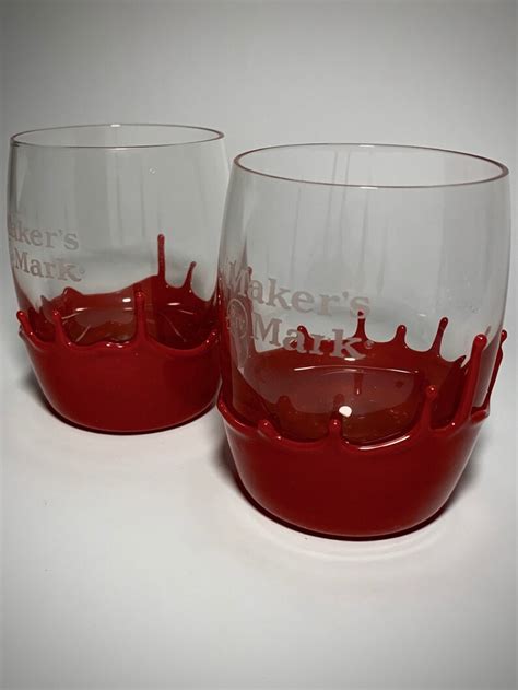 Makers Mark Bourbon Round Rocks Glasses Red Wax Set Of 2 Etsy