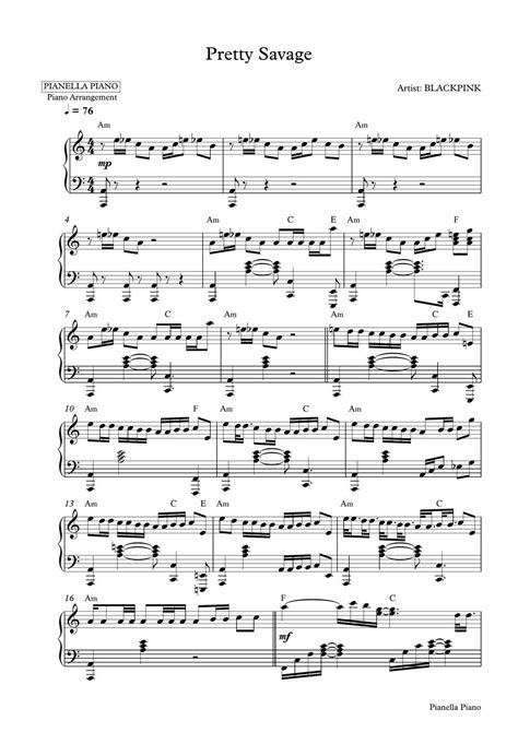 BLACKPINK - Pretty Savage (Piano Sheet) Partitura by Pianella Piano