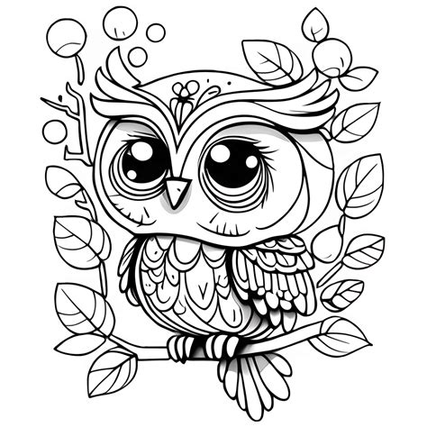 Cute Owl Sitting On A Branch Adult Coloring Page Creative Fabrica