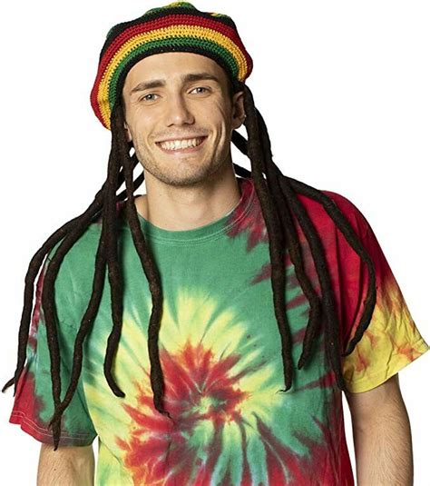 Rasta Imposta Rastafarian Tam With Dreadlocks Peace Hippy Wig Costume