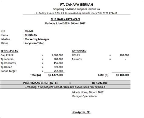 13 Contoh Slip Gaji Karyawan Lengkap Format Komponennya