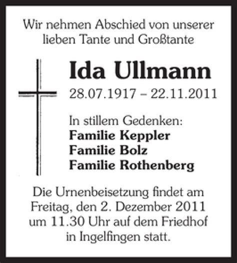 Traueranzeigen Von Ida Ullmann Trauerundgedenken De