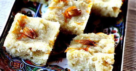 Basbousa Semolina Cake Soaked In A Lemon Rosewater Syrup Recipe On