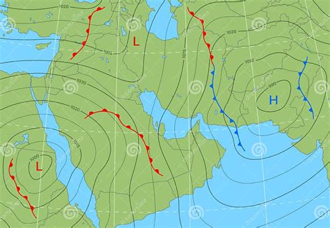 Forecast Weather Isobar Map Middle East Winds Stock Vector