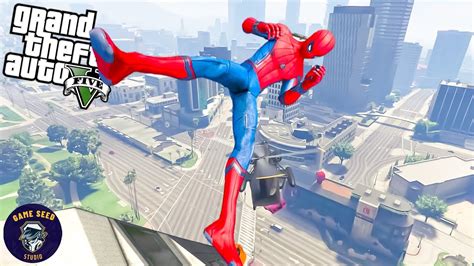 Gta Funny Moments Iron Spiderman Falling Off Highest Buildings