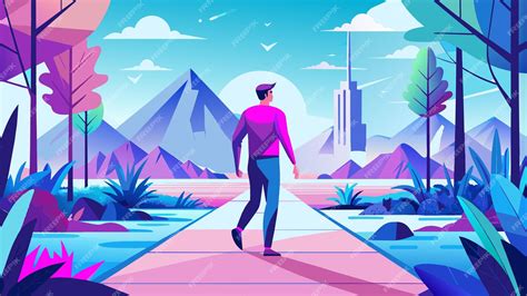 Premium Vector A Cartoon Of A Man Walking Across A Bridge With