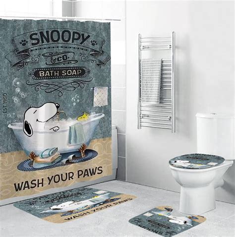 Bathroom Set Funny Snoopy Wash Your Paws Bathroom Set Cartoon Shower