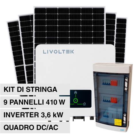 Kit 9 Pannelli Solari 410W Inverter 3 6kW Quadro DC AC