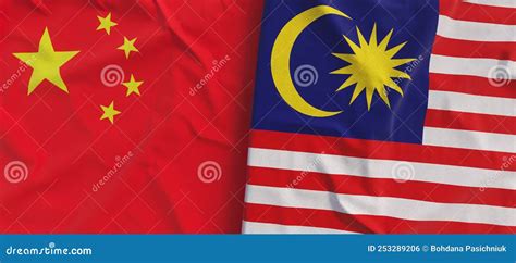 Flags of China and Malaysia. Linen Flag Close-up. Flag Made of Canvas ...