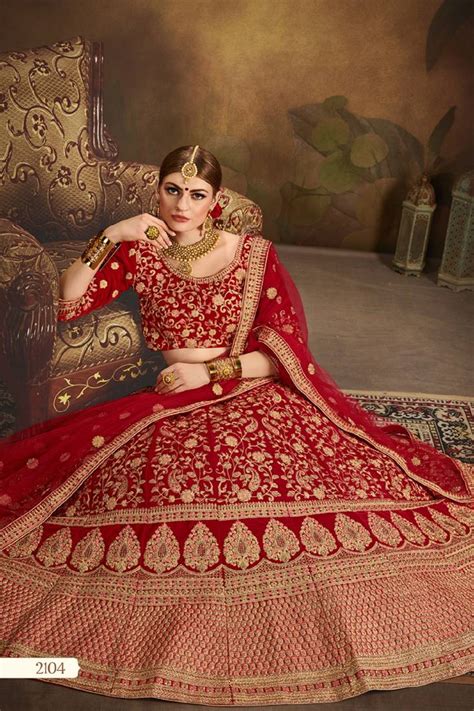 Red Thread Embroidery Velvet Semi Stitched Lehenga Mesmore 3330058