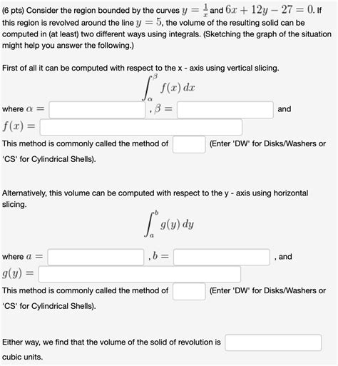 Solved 6 Pts Consider The Region Bounded By The Curves Y