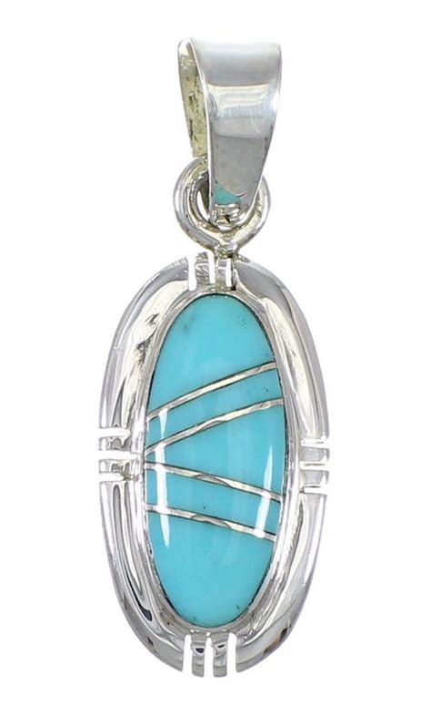 Southwestern Authentic Sterling Silver Turquoise Inlay Pendant Qx