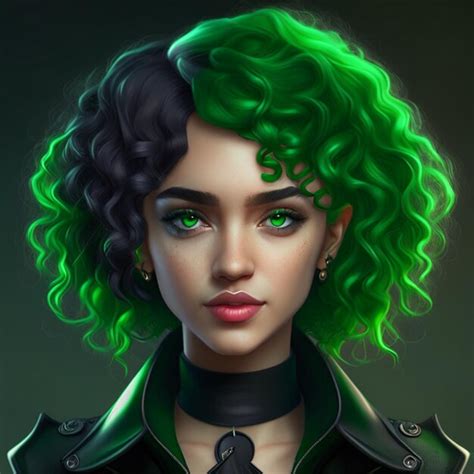 Premium Photo Curly Green Haired Girl Character 3d Rendering