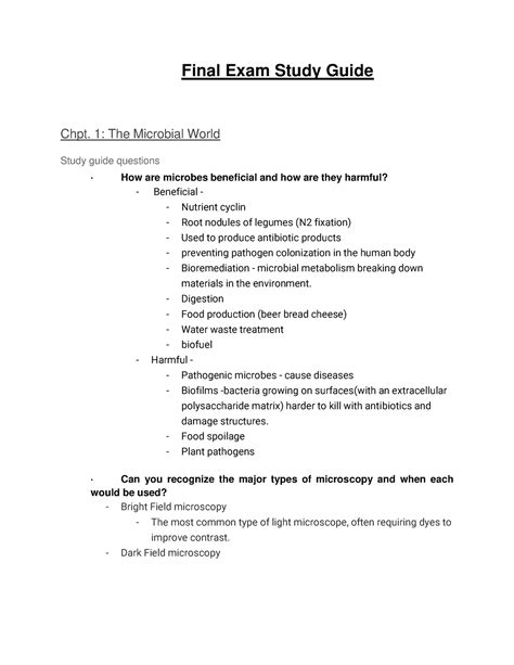 MCB 3020 Microbiology Lecture Final Exam Study Guide Final Exam Study