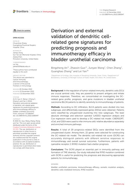 Pdf Derivation And External Validation Of Dendritic Cell Related Gene