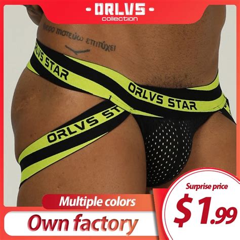 Orlvs Brand Sexy Underwear Gay Jockstrap Men Thong Mesh Cueca Tanga