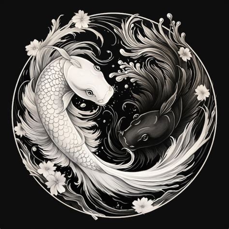 Peixe Koi símbolo yin yang preto e branco Foto Premium