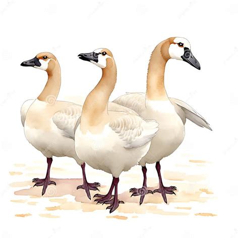 Geese In Cartoon Style Cute Little Cartoon Geese Isolated On White Background Watercolor