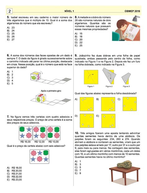 Estudando Matemática Banco de Questões Prova OBMEP 1ª Fase Nível 1