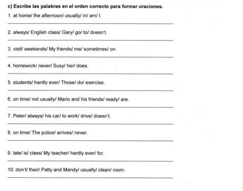 Escribe Las Palabras En El Orden Correcto Para Forma Las Oraciones Brainlylat