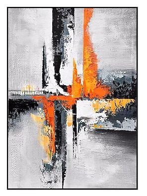 An Abstract Painting With Orange And Black Colors On It S Canvas