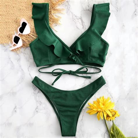 Idall Bikini Sets Bathing Suit Women Bikini Set Ruffled Padded Swimwear