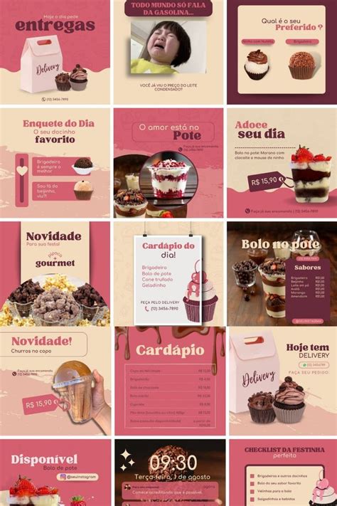 Pack Canva templates editáveis para Instagram de Confeitaria