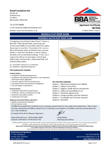 Knauf Insulation Rocksilk Allfix Flat Roof Slab Bba Certificate