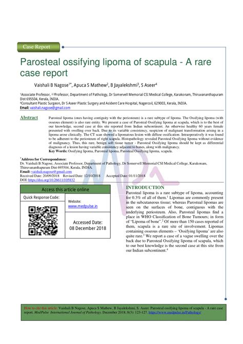 Pdf Parosteal Ossifying Lipoma Of Scapula A Rare Case Report