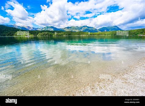 Paradise Beach At Eibsee Lake Beautiful Landscape Scenery With Clear