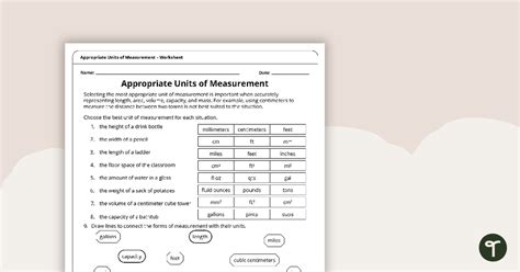 Appropriate Units Of Measurement Worksheet Teach Starter