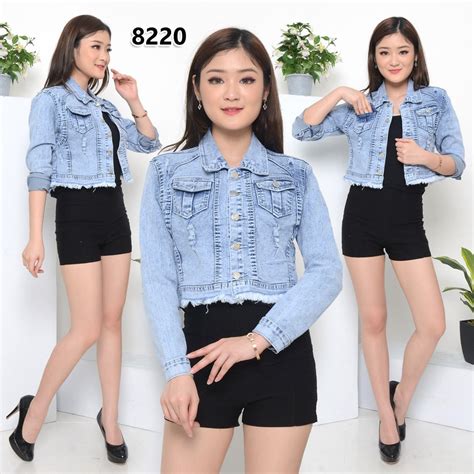 Jual Bisa COD MC Girl Jaket Jeans Crop Sobek Rawis Snow Wanita