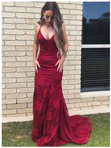 Fashion Abendkleid Lang Rot Abiballkleid Spitze Günstig Online