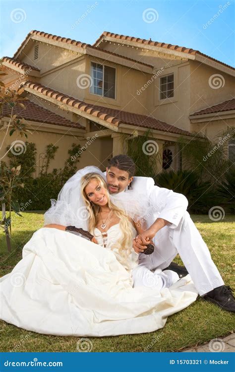 Happy New Wed Interracial Couple In Wedding Mood Stock Image Image Of