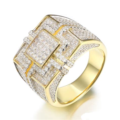 Hip Hop Iced Out New Design 18K Gold Plated Cubic Zirconia CZ Mens 925