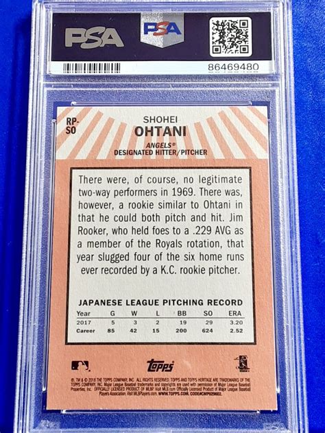 2018 Topps Heritage PSA Mint 9 Shohei Ohtani RC Rookie Performers