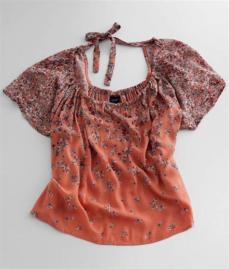 Daytrip Metallic Woven Floral Top Womens Shirts Blouses In Coral